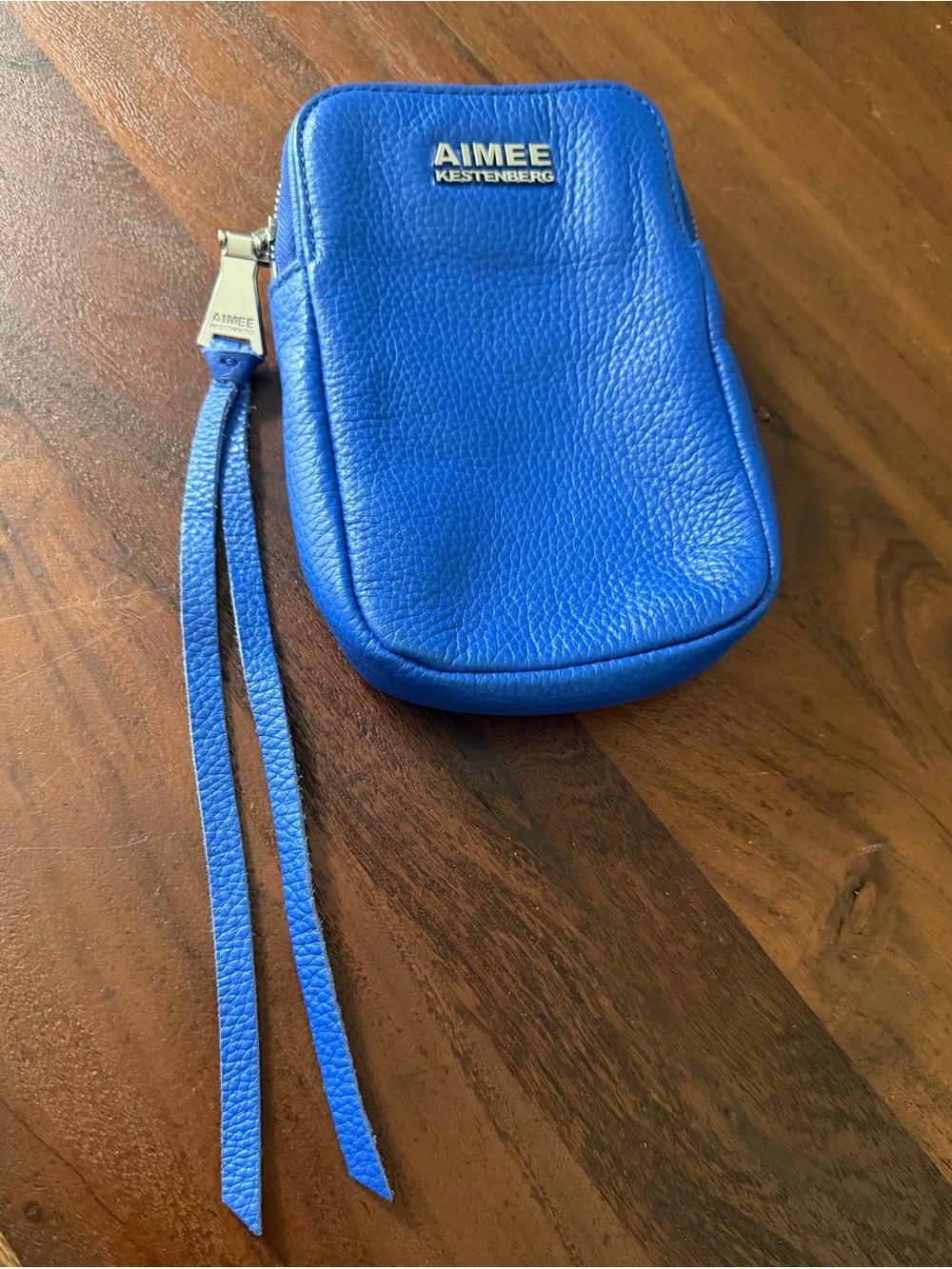 Aimee Kestenberg Blue Pebble Leather Zip Phone Wallet Crossbody Bag No Strap EUC